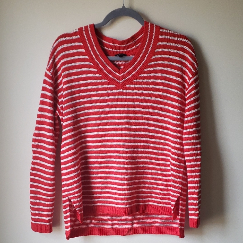 Talbots S Red White Stripe Comfy Knit Sweater